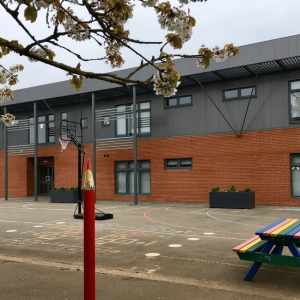 Newbury red brick slips installed at Ambergate Sports College
