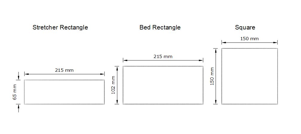 Quarry tile sizes for rectangles and squares