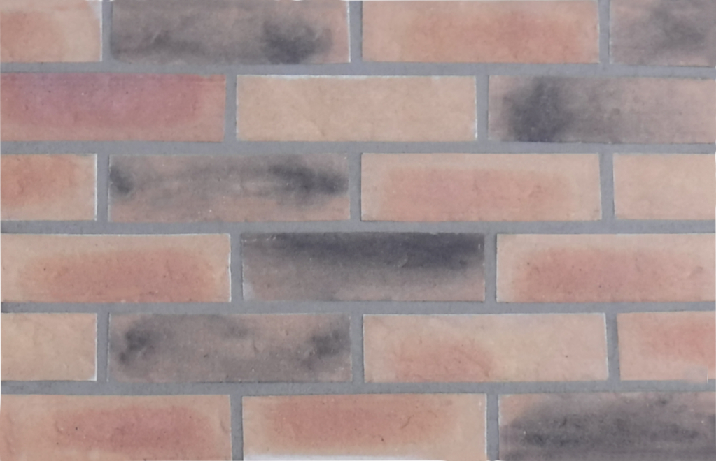 Epsom Buff Multi brick slips pointed with grey coloured mortar.