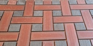 Red and Blue Quarry tiles laid in Victorian Basket Weave bonds