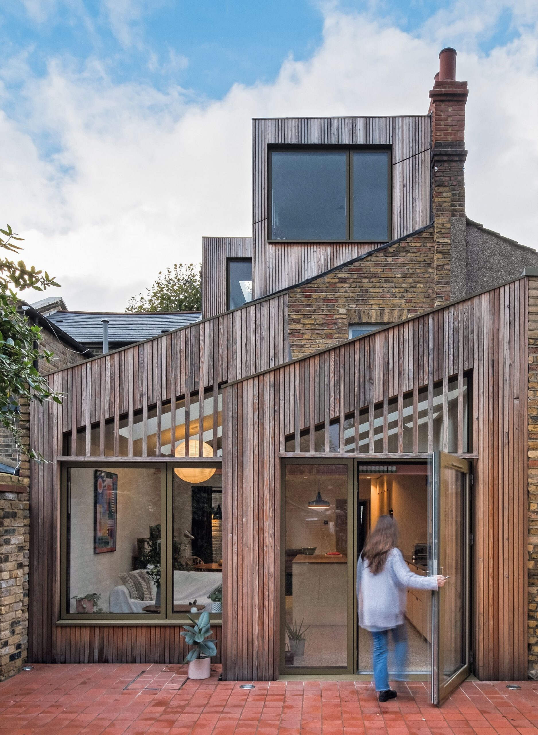 External installation of red square quarry tiles